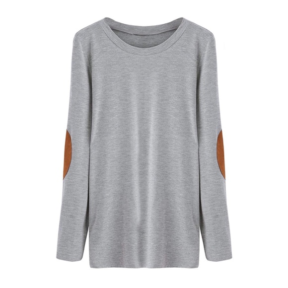 Elbow Patch Super Soft Long Sleeve Drapey Tee Grey - Picture 4 of 8